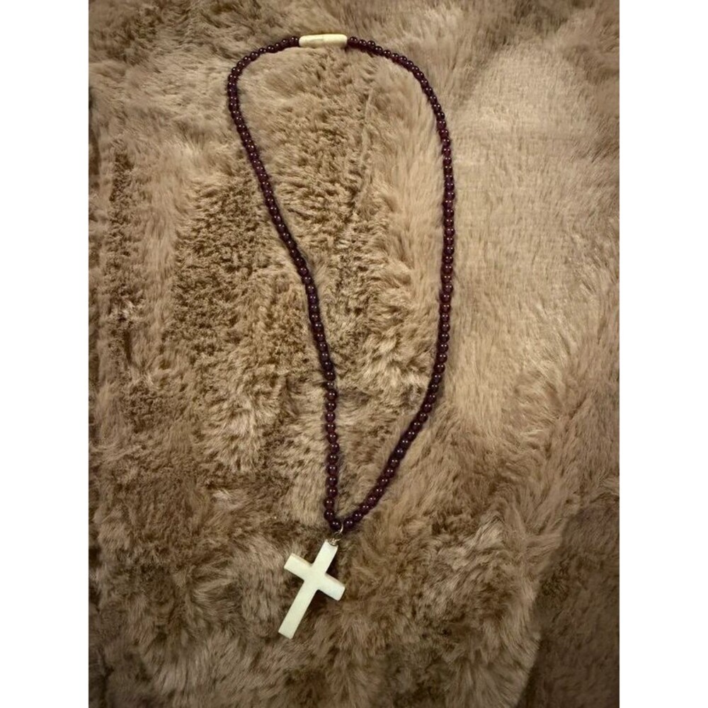 Vintage Beaded Cross Pendant Necklace